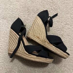 Forever 21 Black and Tan Wedge Sandals